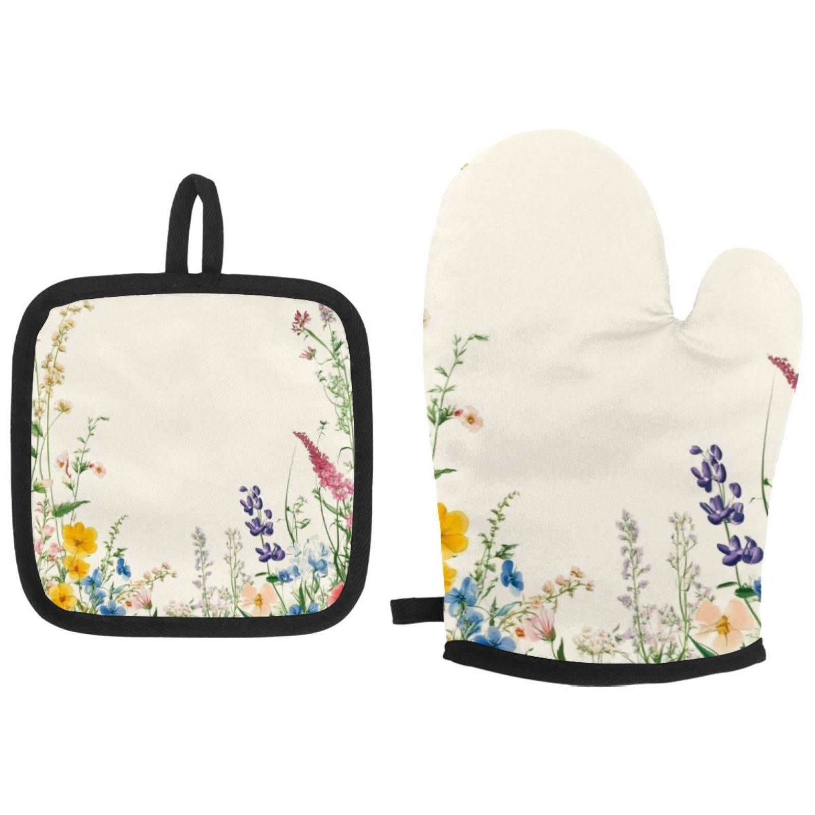 Gants de cuisine pour éviter les brûlures avec maniques à fleurs pour plats chauds