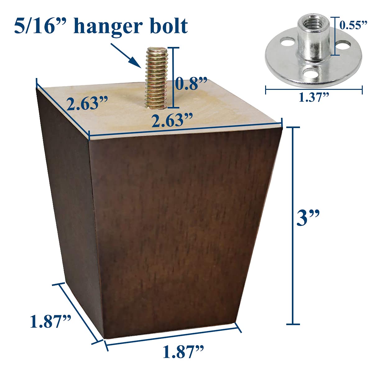 Buy Wood Furniture Legs 3 inch Sofa Legs Pack of 4 Square Couch Legs