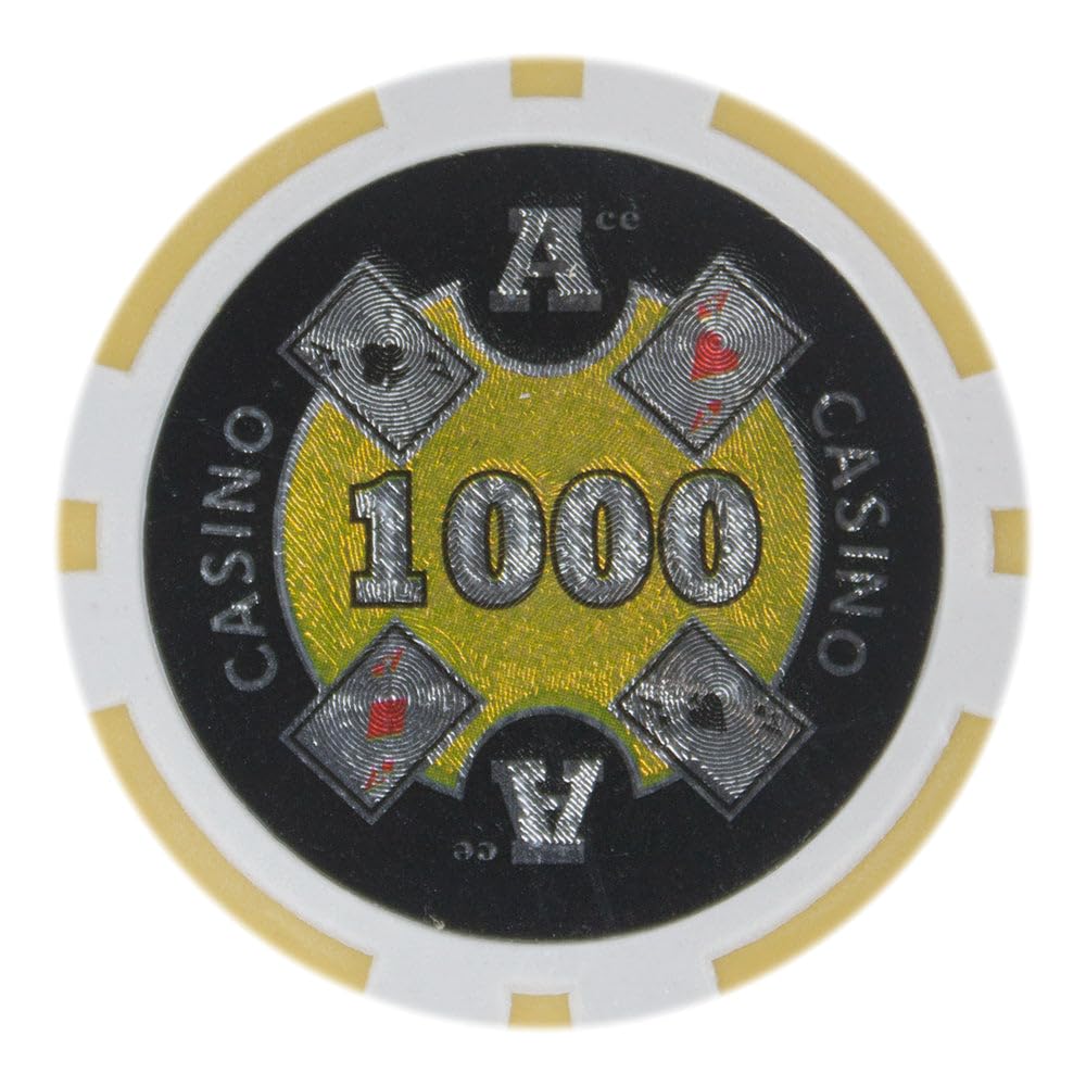 Playzaic 14-gram Ace Casino Poker Chips (50-Pack) Heavy Clay Composite Set - Bulk Casino Chips with Denominations for Texas Holdem, Blackjack - Betting Game Accessories ($1,000 Yellow)