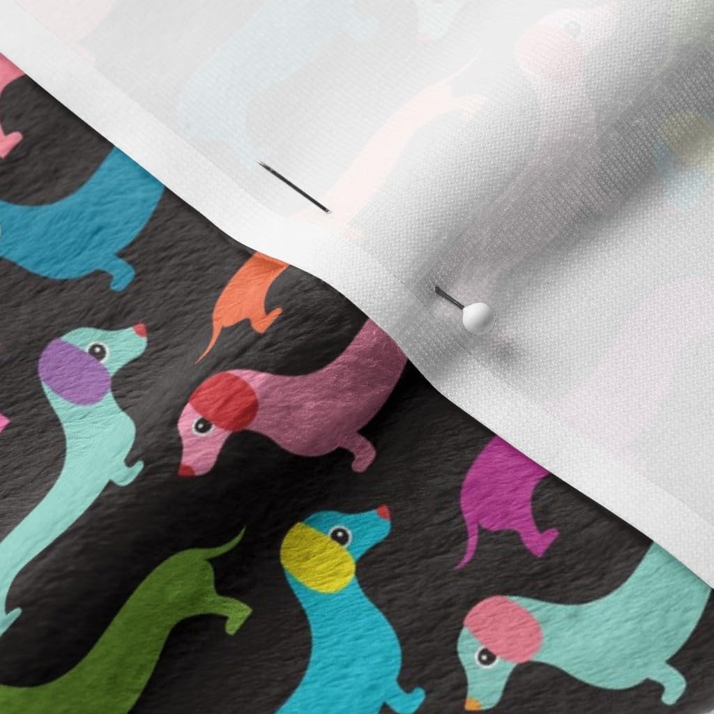 Spoonflower Fabric - Retro Dogs Dachshund Illustration Pattern Kids Puppy Nursery Colorful Printed on Minky Fabric by The Yard - Sewing Baby Blankets Quilt Backing Plush
