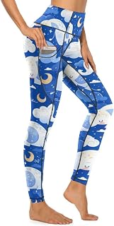 High Waist Yoga Pants with Pockets Cloud and Elephant Tummy Control Workout Running Printed Yoga Leggings for Women