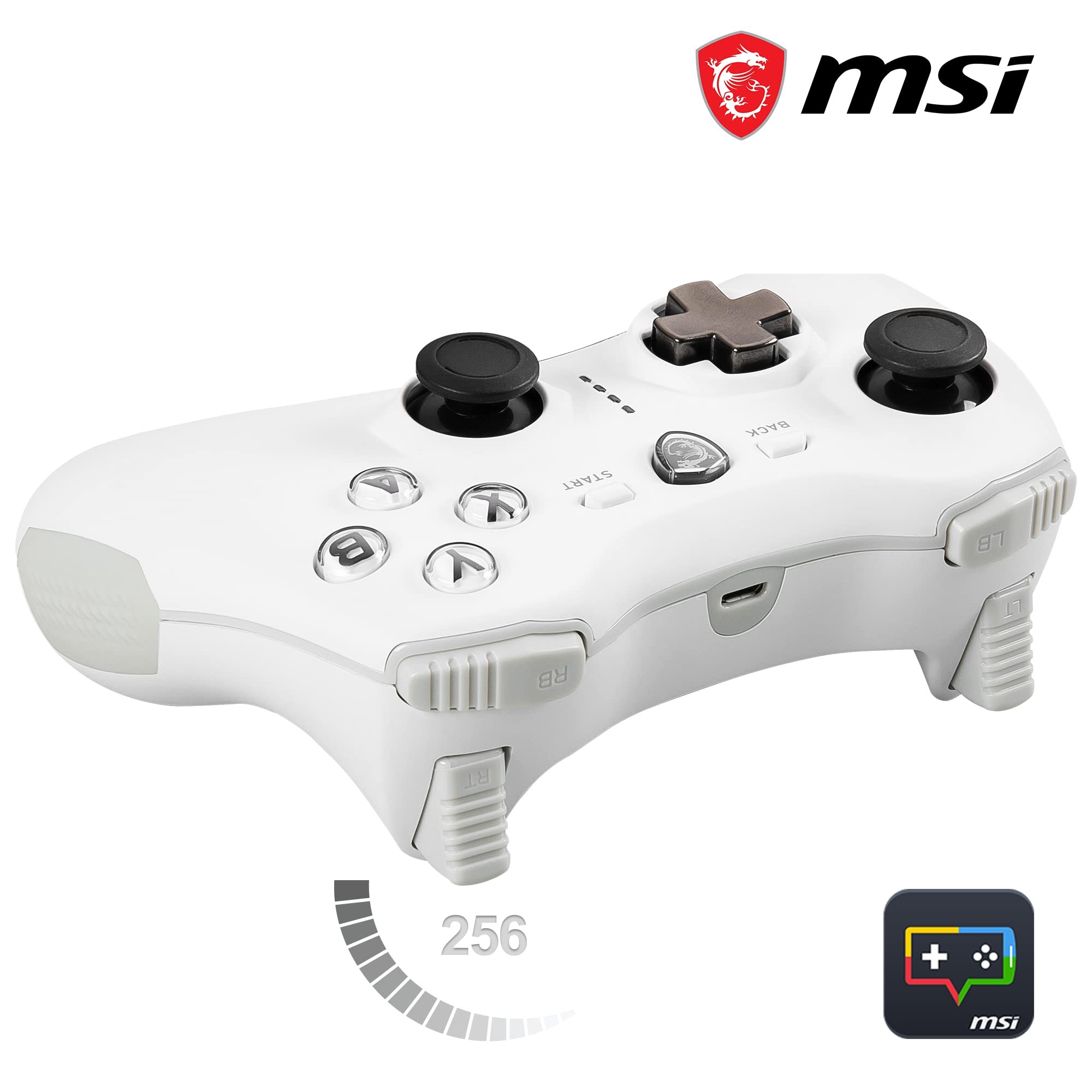 MSI FORCE GC20 V2 WHITE Manette de Jeu PC et Android, Croix directionnelle Interchangeable, Deux Moteurs de Vibrations, Design Ergonomique, câble détachable, Blanc