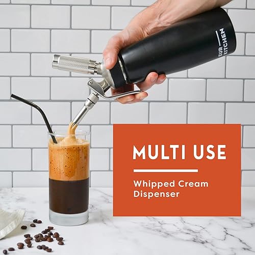 Miniatura 4 de EurKitchen - Dispensador profesional de crema batida de acero inoxidable, recipiente para cremas sin fugas, 3 boquillas de decoración y cepillo de