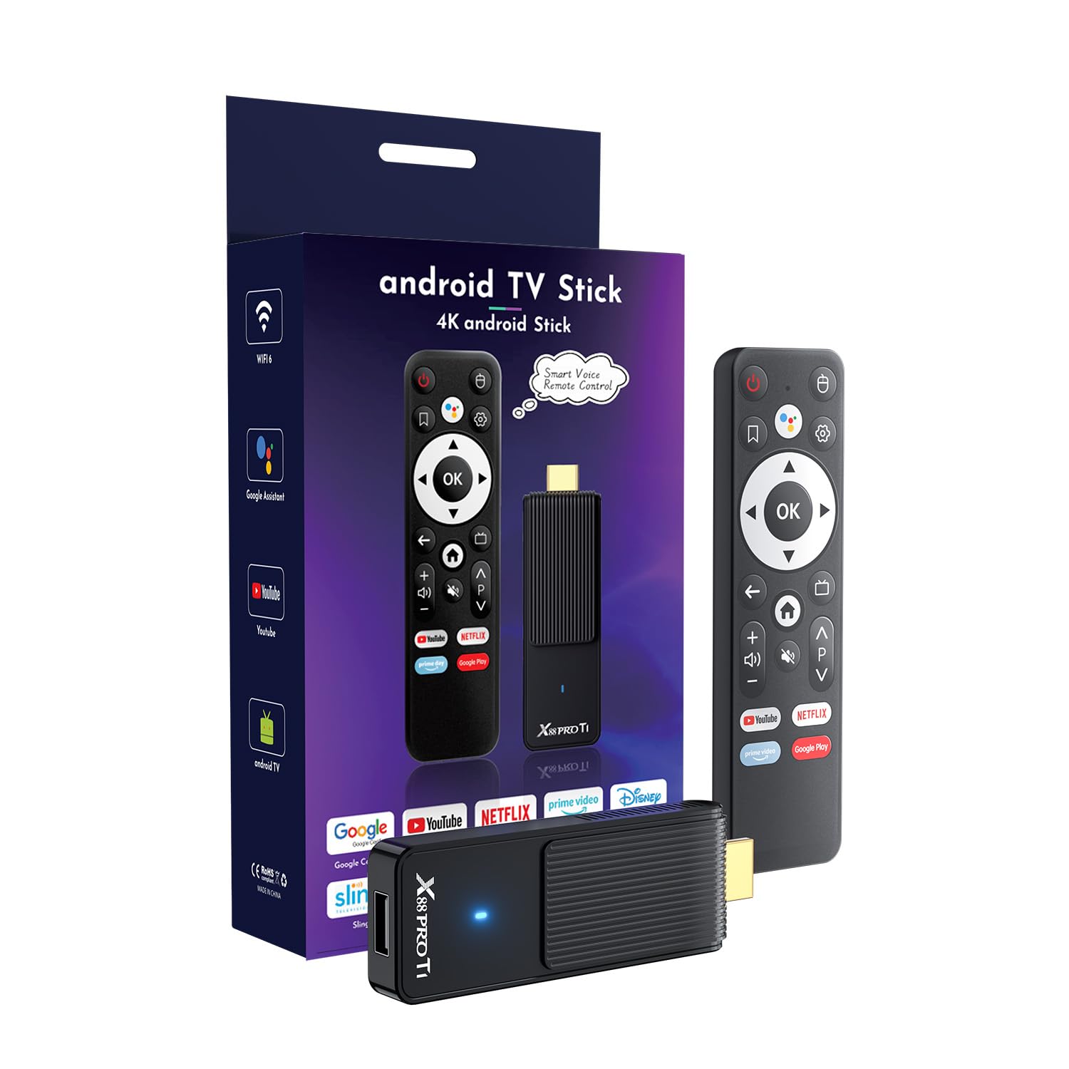 GREVA Android TV Stick 4K Ultra HD-Streaming-Gerät, 2025 Neuestes Android 14.0 TV-Stick Box 2 GB 16 GB HDR/AV1/2,4G/5G WiFi/BT 5.0, Smart Streaming Media Player mit Assistant Sprachfernbedienung