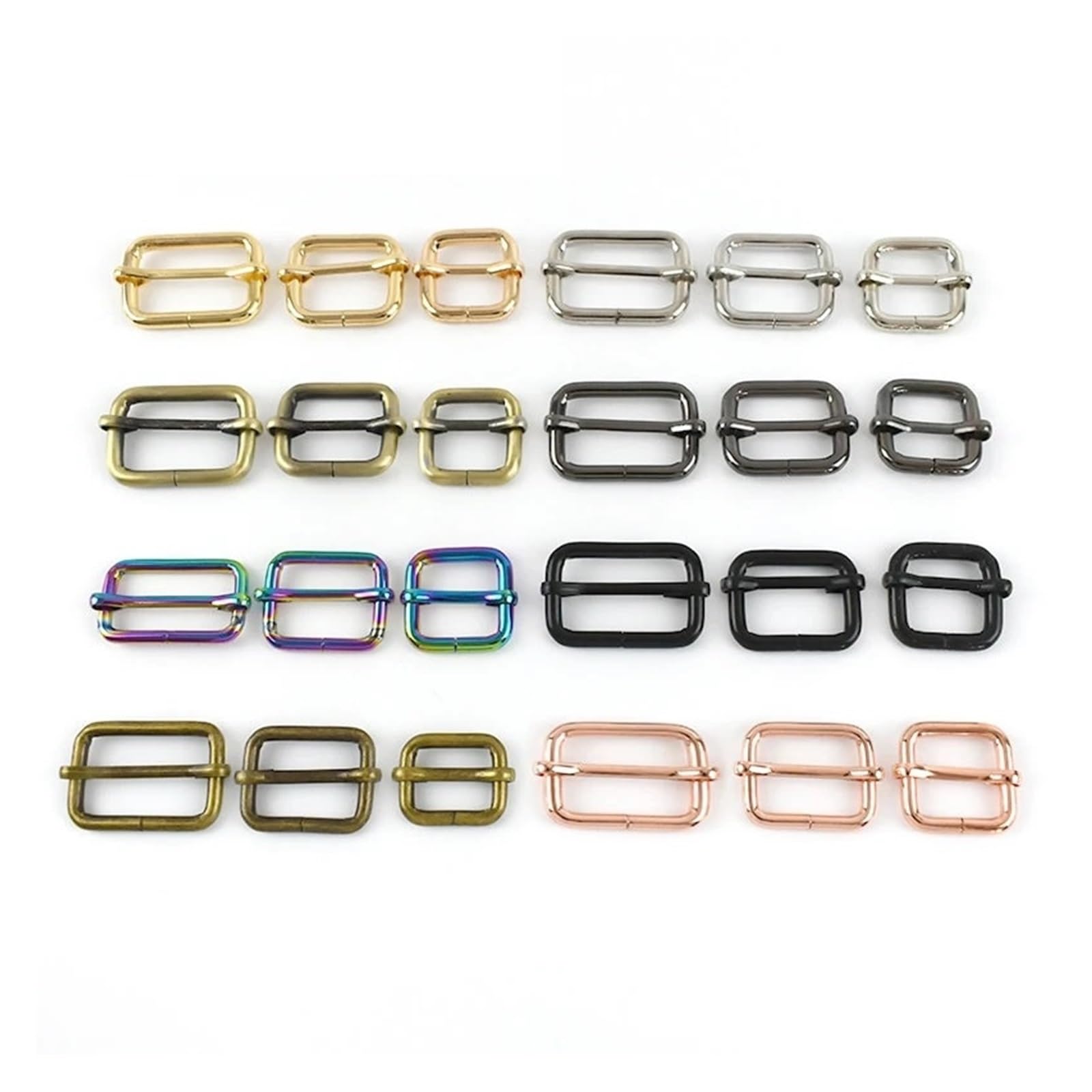 30 hebillas de cinturón de metal de 13 a 50 mm, tres deslizantes, hebillas de rodillo formadas por alambre, accesorios de hardware