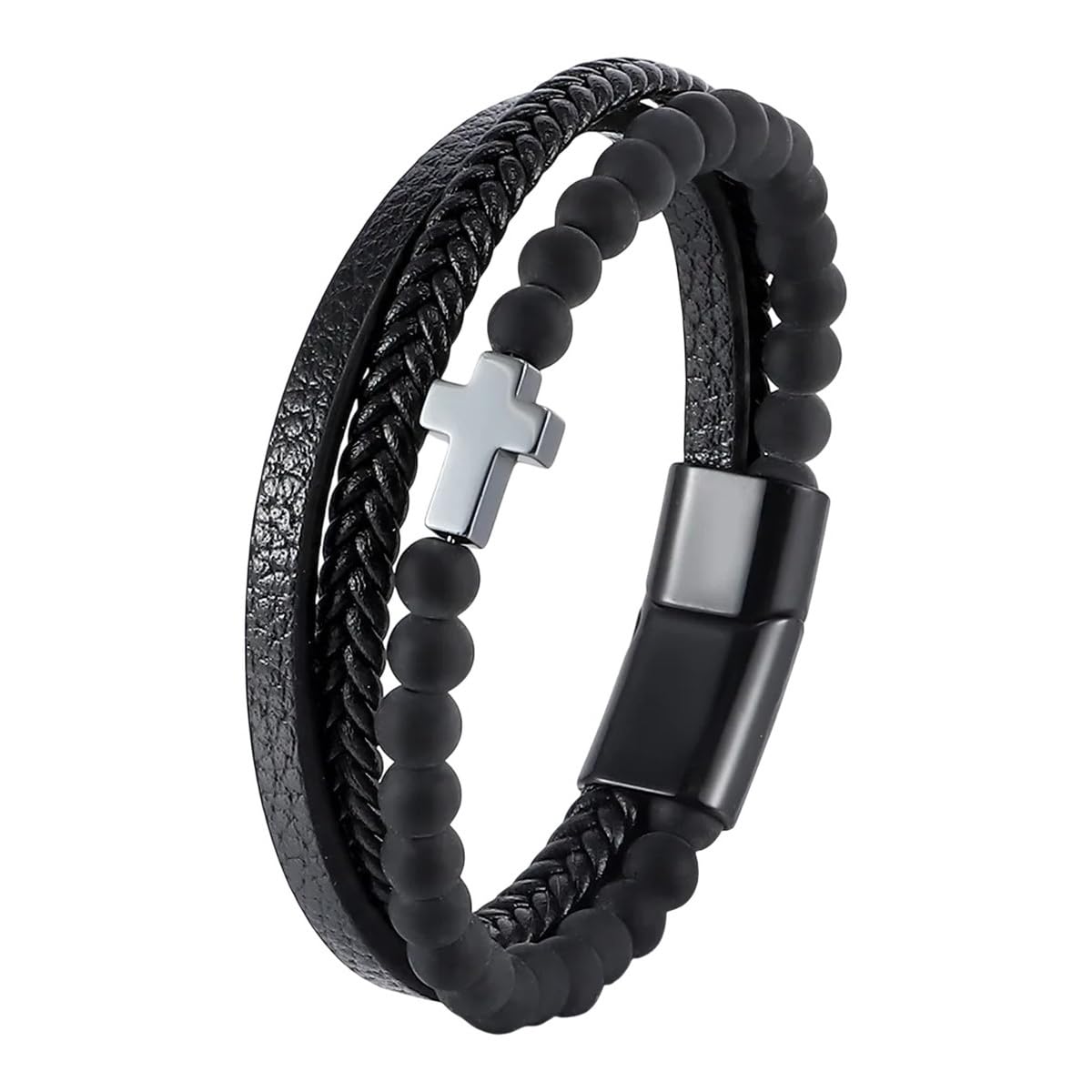 Natural Tiger Eye Stone Bead Bracelet Men'S Cross Multi-Layer Woven Leather Bracelet Stock