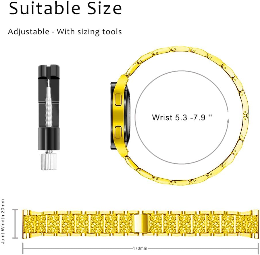 Mosonio Compatible with Samsung Galaxy Watch FE 2024 40mm/Galaxy Watch 5 Band 40mm 44mm/ Galaxy Watch 4 Band 40mm 44mm with Protective Cover Case, 20mm Bling Metal Galaxy Watch Band for Women (Silver, Black, Rose Pink, Rose Gold, Colorful, Starlight) - Image 3