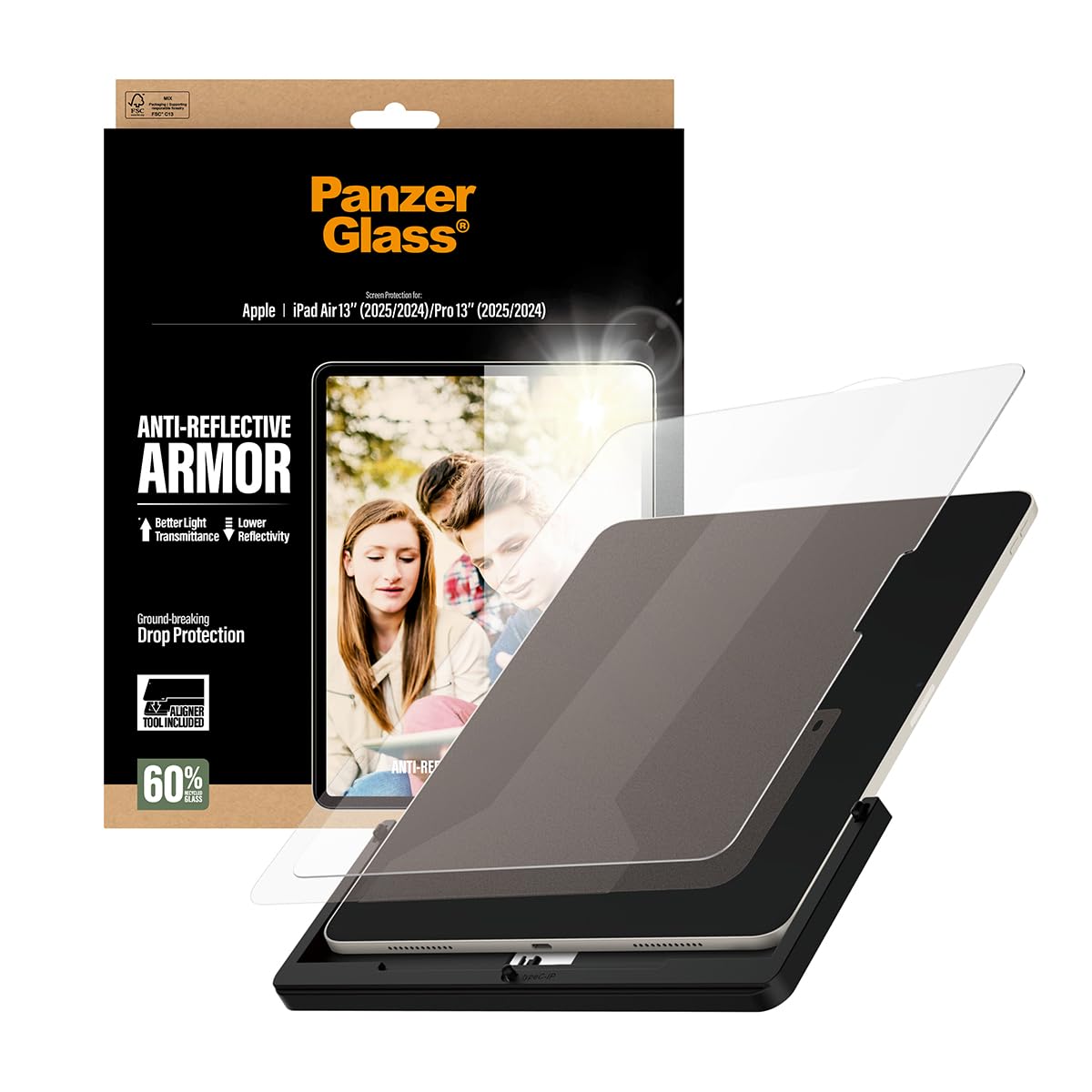 PanzerGlass Protector de pantalla antirreflectante para iPad Air de 13 pulgadas M3/M2 y iPad Pro de 13 pulgadas M4 | Cristal templado de pantalla completa, protección contra caídas y arañazos