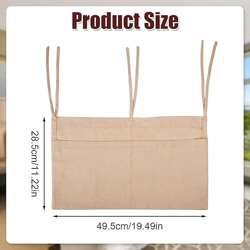 Miniatura 2 de Bolsa colgante para mesita de noche, organizador de pañales colgante de lino con 2 bolsillos anchos, soporte multifuncional para bolsa de