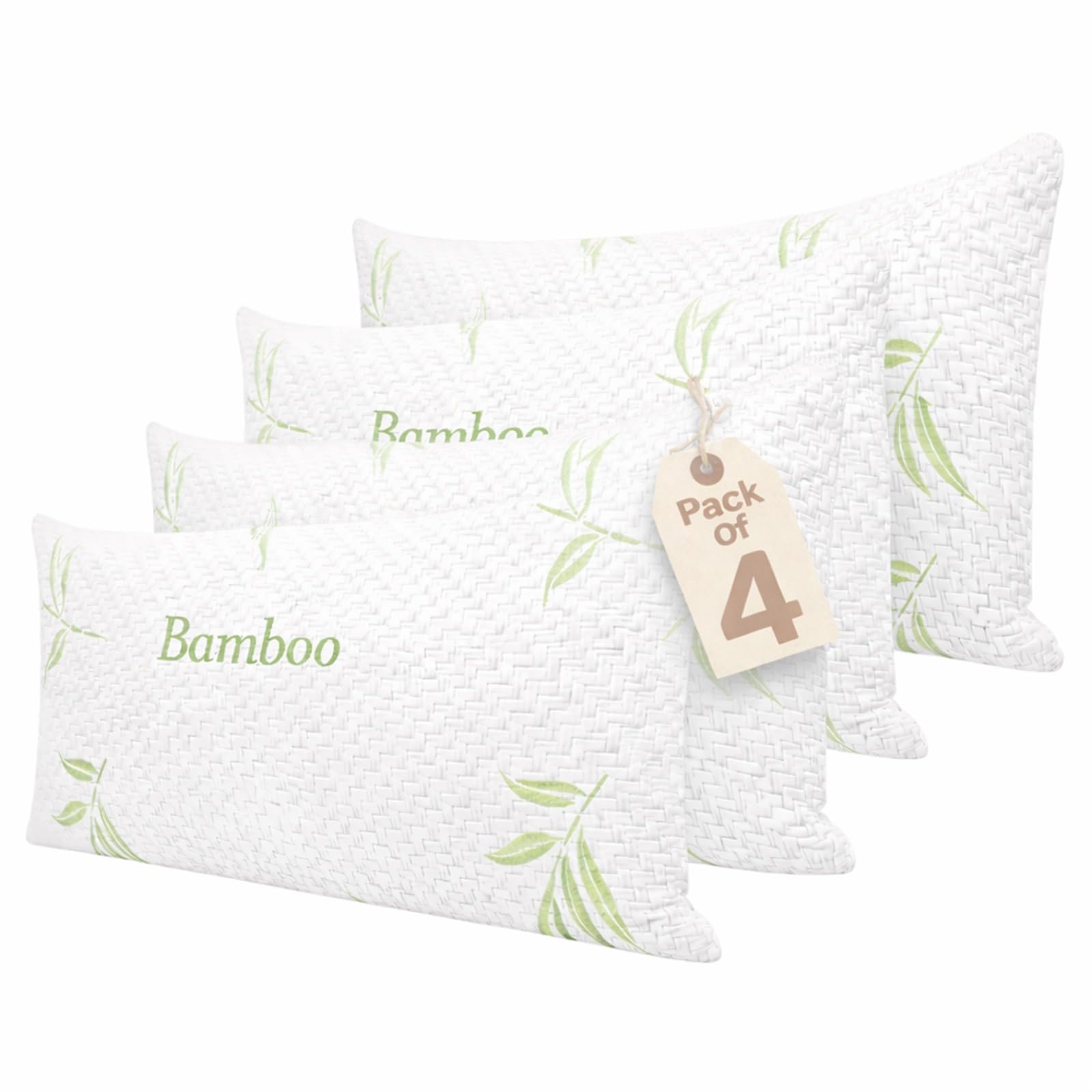 EDS Bamboo Memory Foam Pillow Pack of 4 Neck pillow & Shoulder Support Sleeping Comfortable Bed Pillows with Removable Covers Breathable & Machine Washable for Side Back & Front Sleepers (Pack of 4)