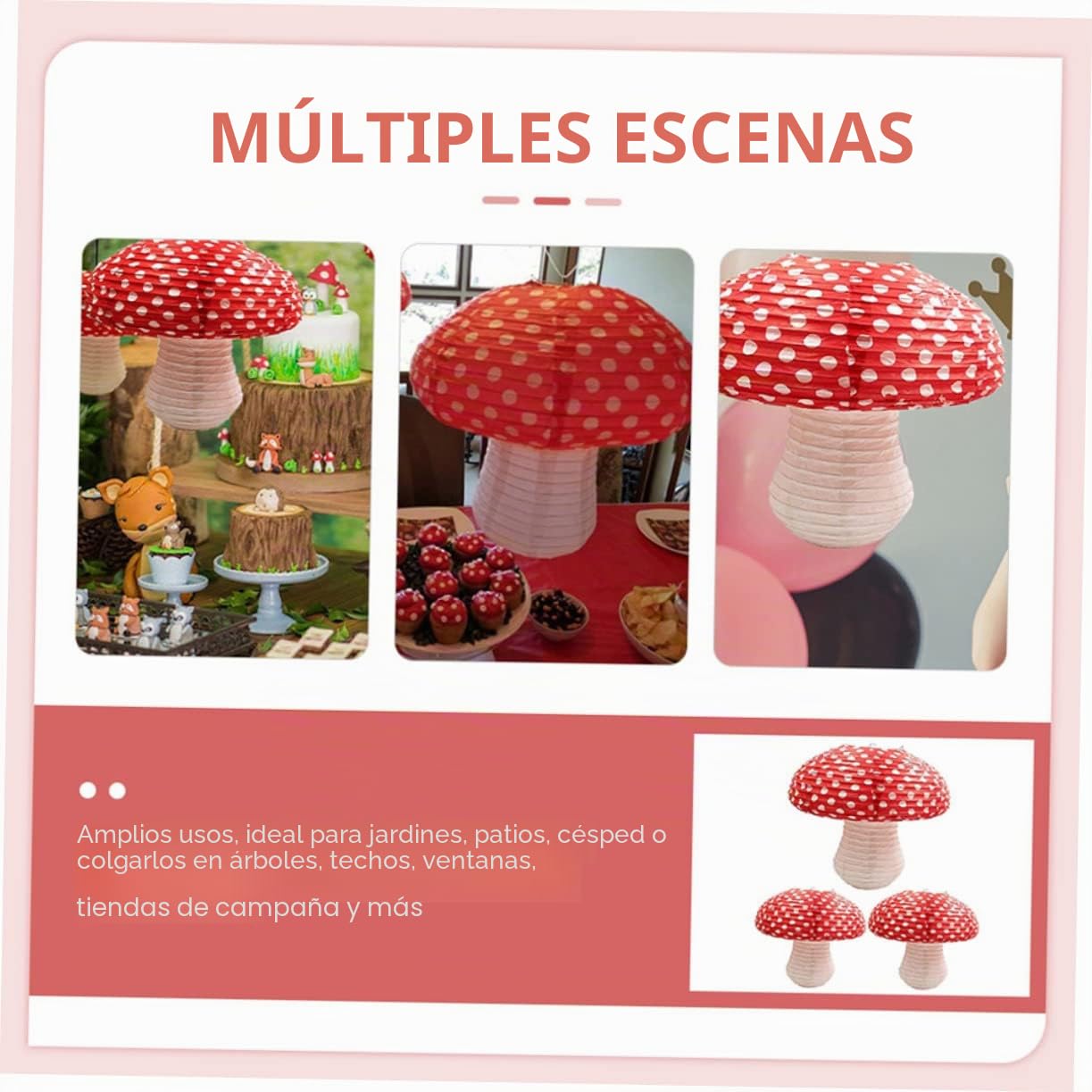 HOMSFOU Linterna De Papel En Forma De Champiñón 30Cm 6 Piezas Decoración Reutilizable Para Fiesta Interior Y Exterior Ambiente Festivo