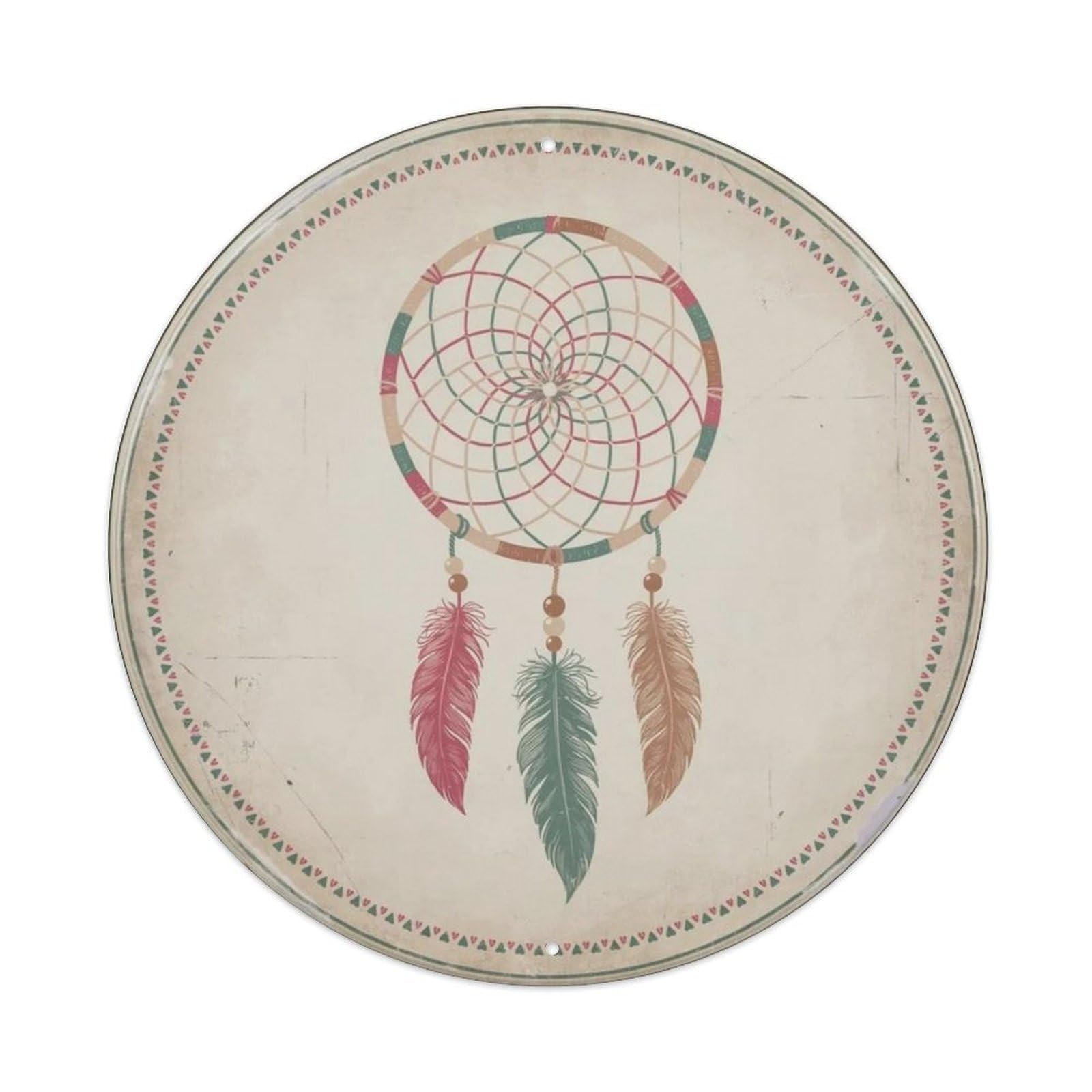 Aztec Inspired Geometric Round Metal Tin Sign Plaque