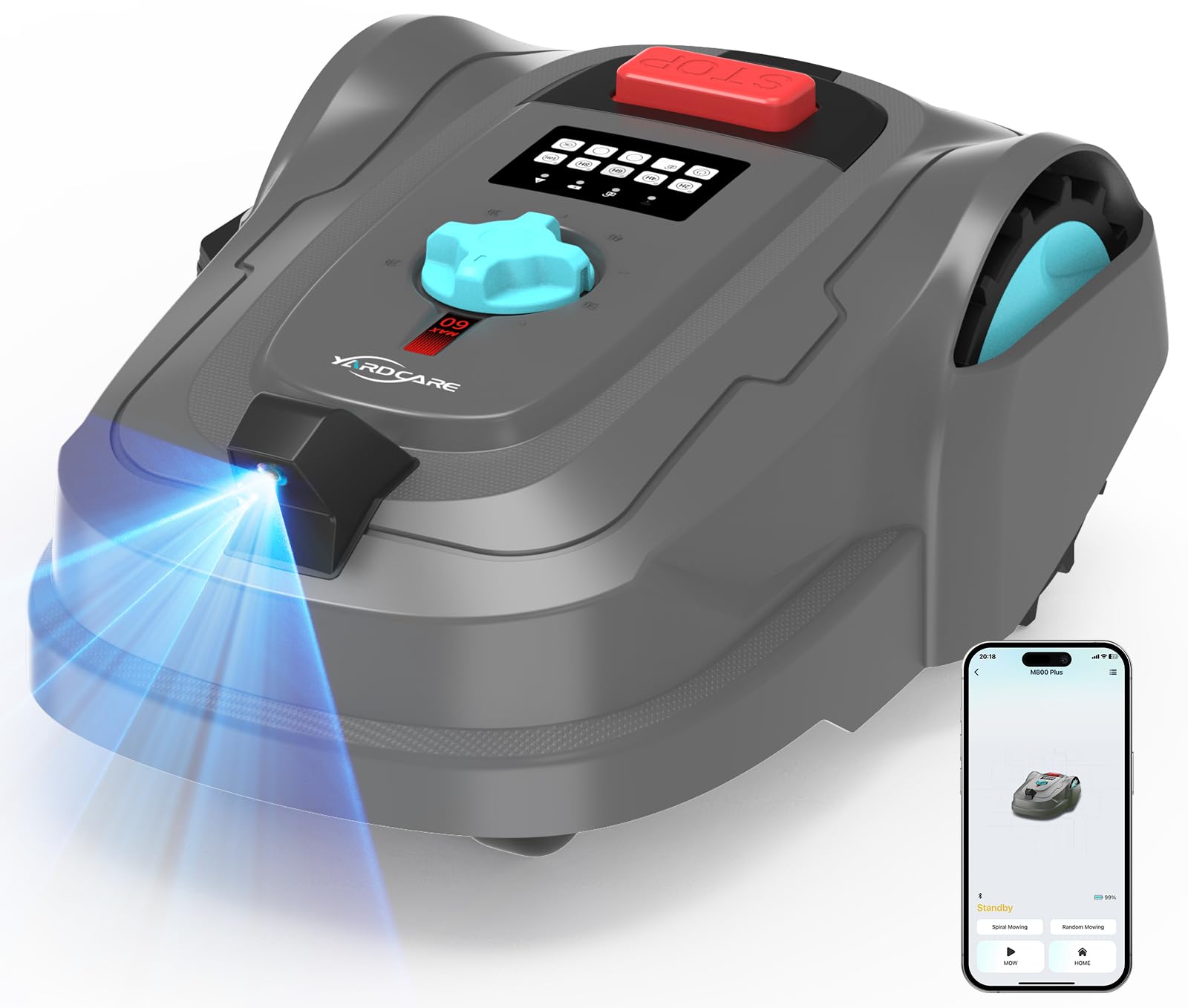 YARDCARE M800Plus Mähroboter ohne Begrenzungskabel,GPS Positionierung,KI Vision Rasenmäher Roboter für Gärten bis 800m², U-förmige Bahnen,Appsteuerung, Präzise Hindernisvermeidung, Graugrün