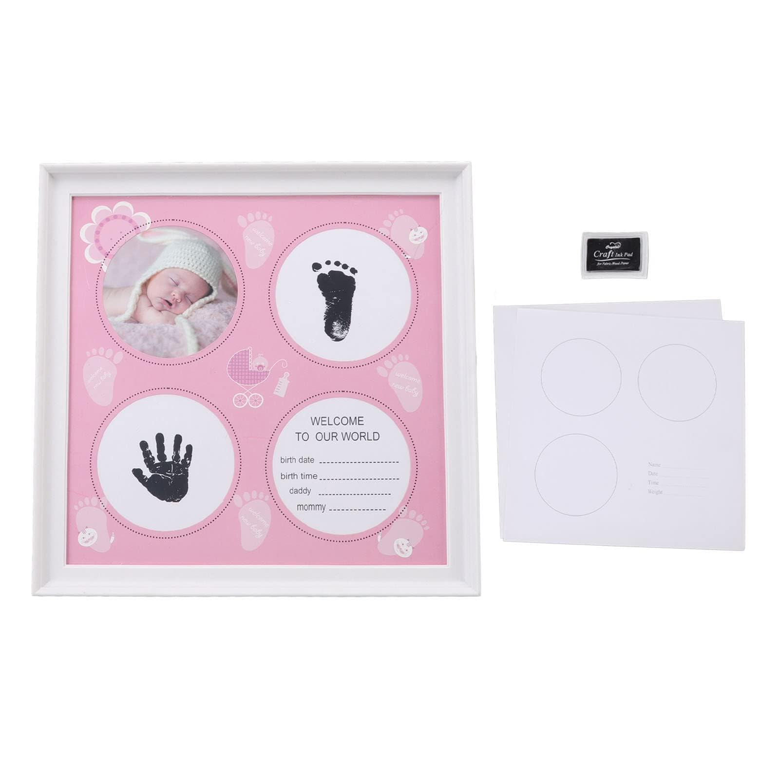 Kit per impronte di piedi del bambino, cornice in plastica per foto e impronte dei piedi del bambino (rosa)