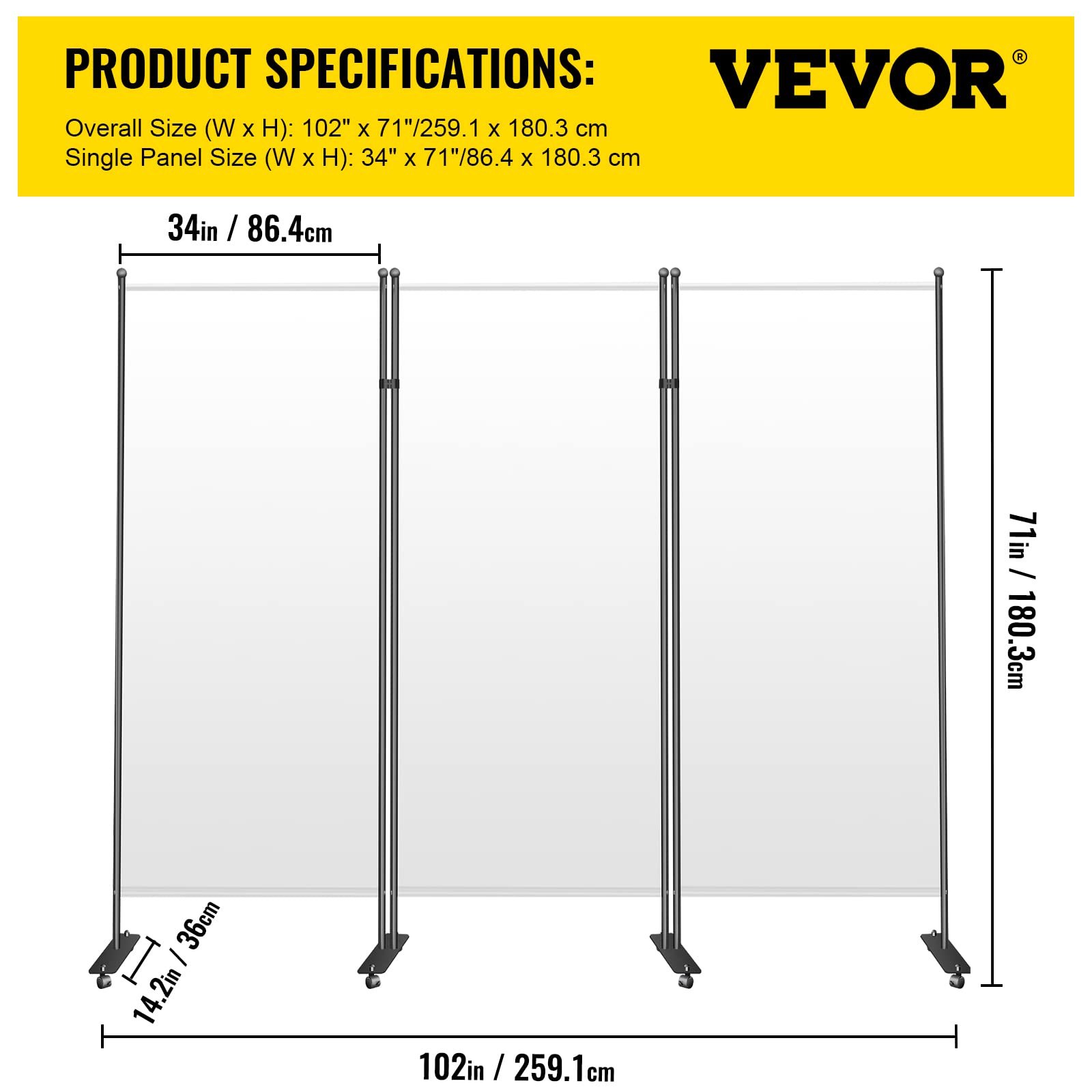 Buy VEVOR Office Partition 102" W x 14" D x 71" H Room Divider Wall 3