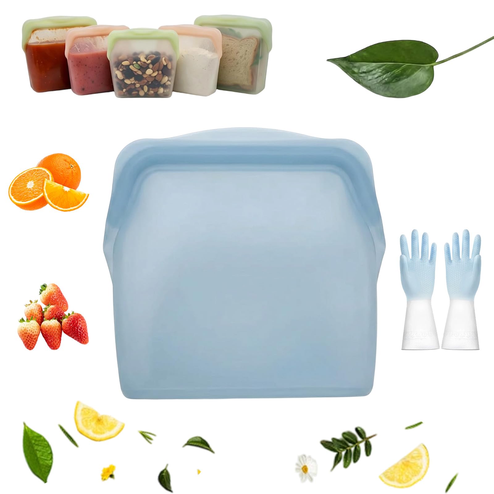 Original Premium Silicone Storage, Reusable Silicone Food Storage Bags, Leak-Proof Upright Freezer Bags, Odor-Proof, High-Temperature Resistant, Microwave and Dishwasher Safe (A)