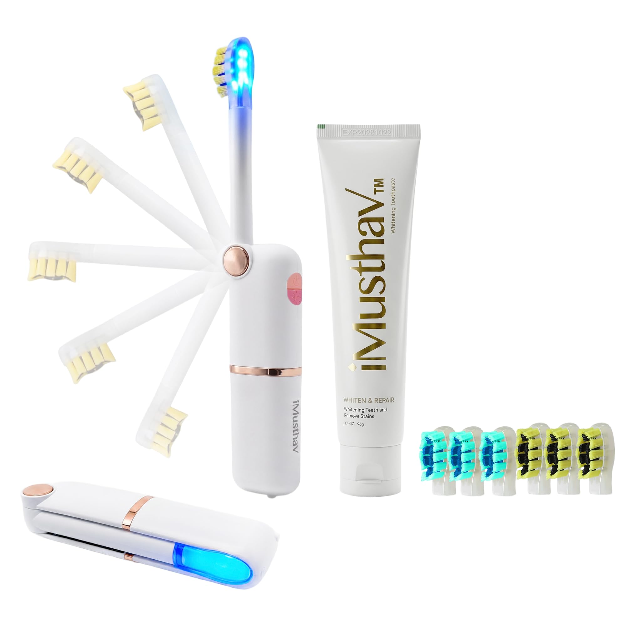Cepillo de dientes eléctrico sónico de viaje plegable con función de limpieza UV, función de blanqueamiento, cepillo de dientes eléctrico para adultos, cepillos de dientes de viaje