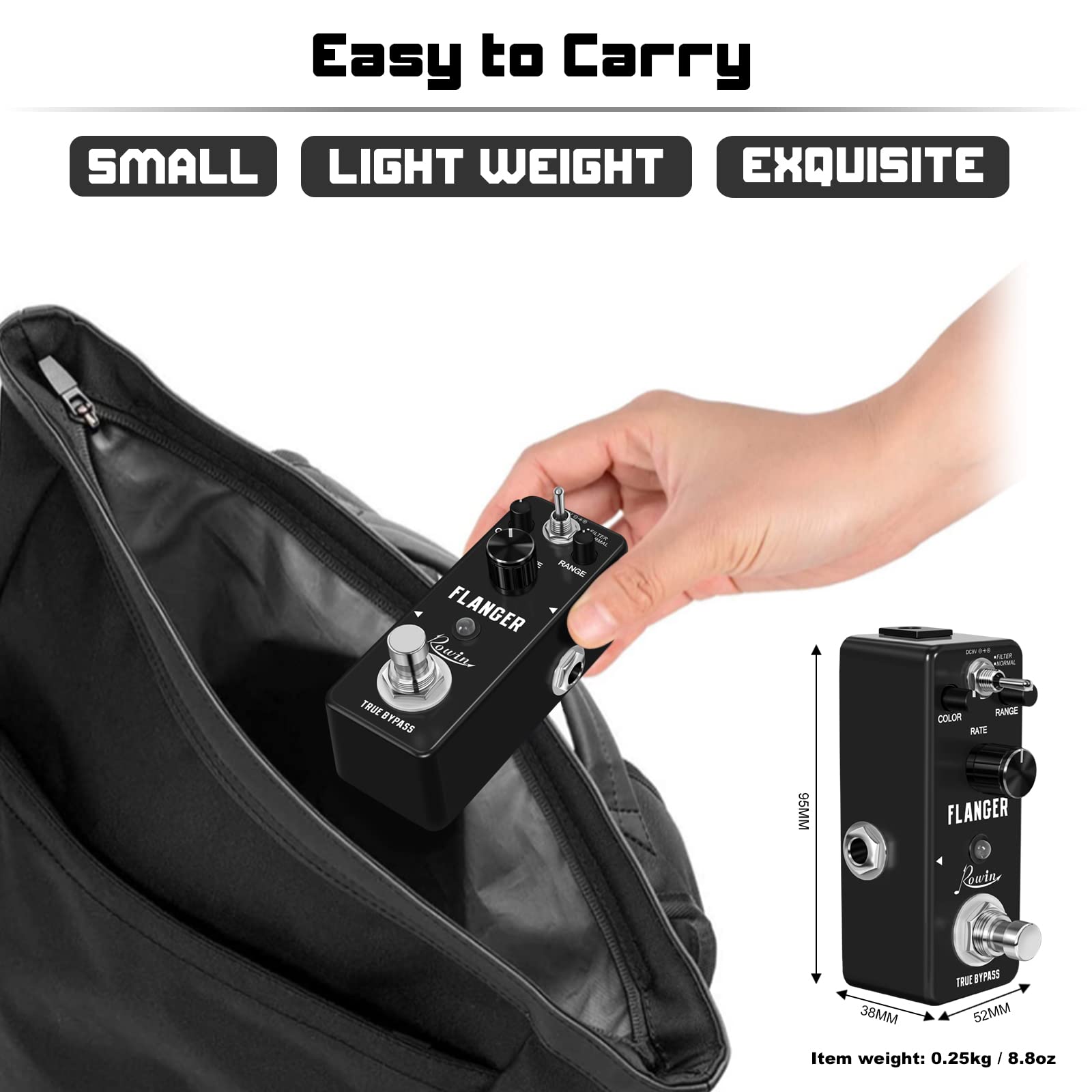 Rowin Guitar - Pedali Analogici con Effetto Flanger, Metallizzato, Sonoro a 2 Modalità, Retrò