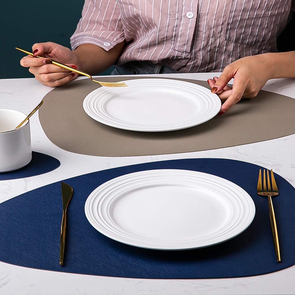 Napperon en Cuir PVC Lavable Tapis de Table Design texturé réversible Durable Isolation Anti-Huile Anti-dérapant Cuisine Salle à Manger Multicolore Disponible, Gris (Bleu)