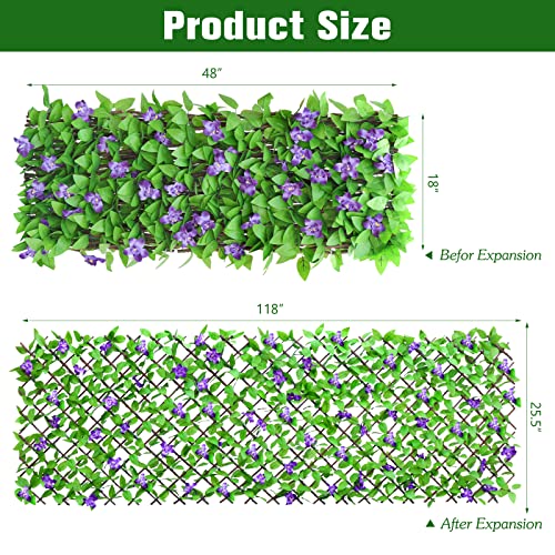 Sekkvy Expandable Fence Privacy Screen, Decorative Faux Ivy Fencing Panel, Faux Ivy Privacy Fence Artificial Hedge With Purple Flowers For Balcony Patio Outdoor (Pack Of 1, Single Sided Leaves) #TOP1