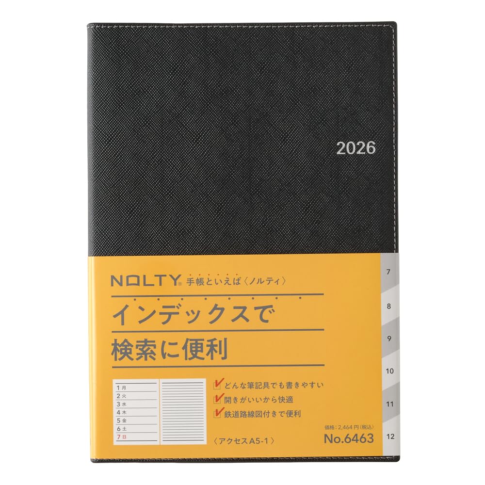 NOLTY 6463 2026 A5 Weekly Access 1 Planner, Black, Japan Management Center (Starting December 2025) : Office Products
