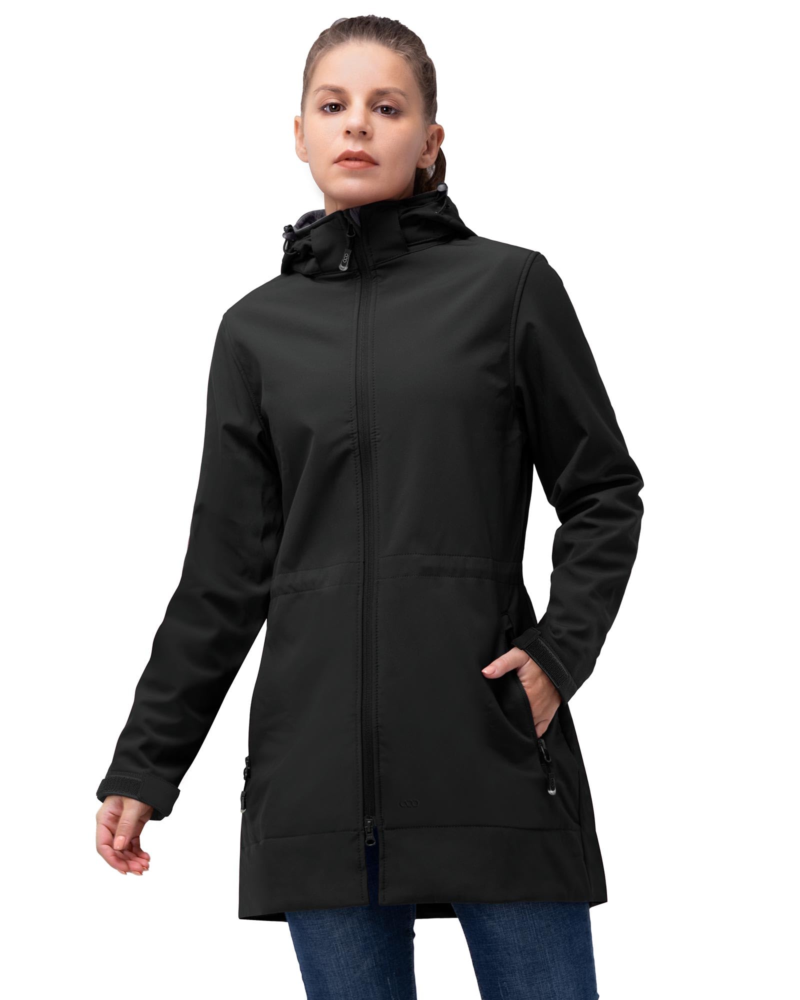 33,000ft Femme Veste Softshell Imperméable Longue Légère Jacket À Capuche Veste de pluie softshell Blouson Coupe Vent pour Activites En Exterieur Course à pied Randonnée Noir L