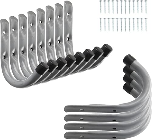 HOME MASTER HARDWARE Paquete de 12 ganchos de pared de almacenamiento de garaje resistentes de 4 pulgadas, ganchos de acero J para colgar escaleras,