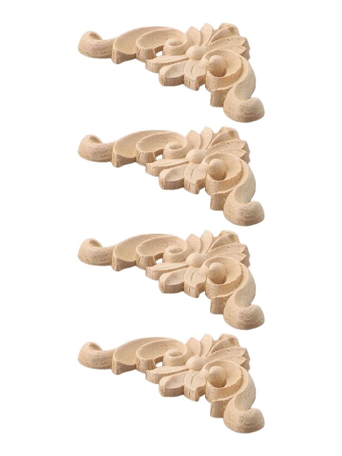 Wooden Furniture Decals Wood Applique Carve Decal Single Side Carved 4 Pcs Replacement Unpainted Accessories for Decoration(6x6cm)