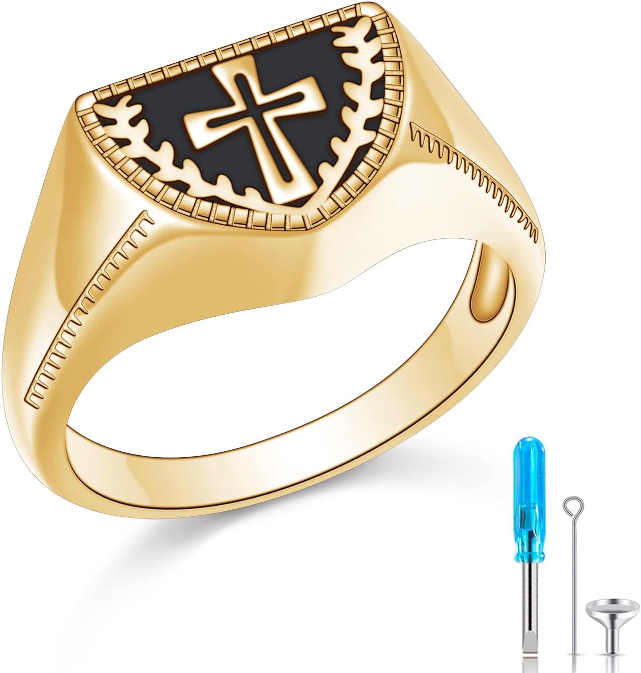 S925 Sterling Silver Cross Cremation Jewelry for Ashes, Urn Ring Holds Loved Ones Ashes, Ring Size 10 Cremation Small Keepsake for Men
