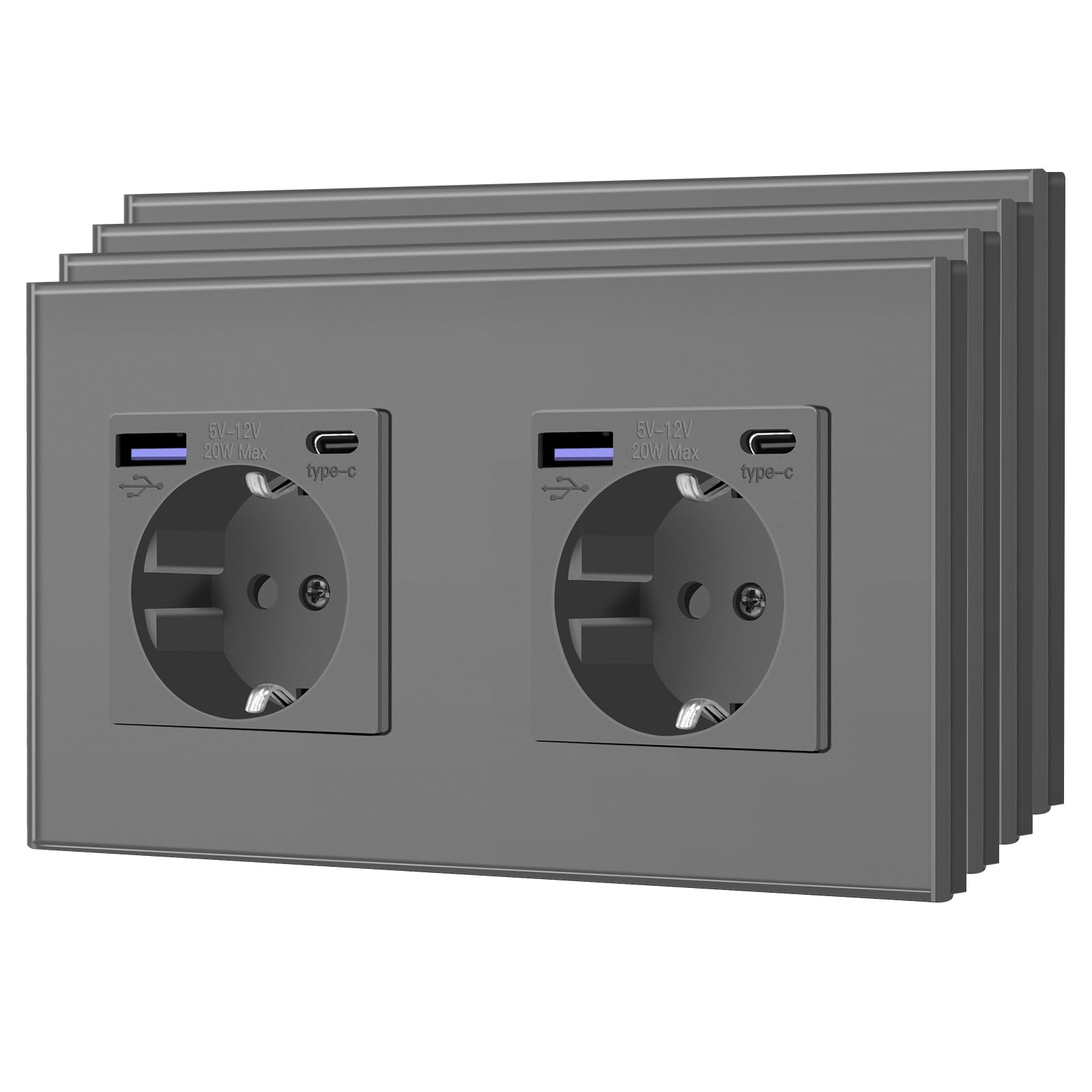 BSEED Enchufe Pared con 20W USB y Tipo C,Enchufe USB C de Cristal,Carga Rápida,3 en 1，Fácil Instalación,1 Enchufe,86mm Blanco — view 21