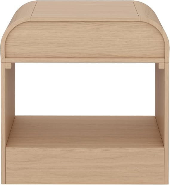 Nathan James Iris Mid-Century Modern Nightstand with Drawer, End Table with Storage for Bedroom or Living Room with Rounded Silhouette, Light Oak