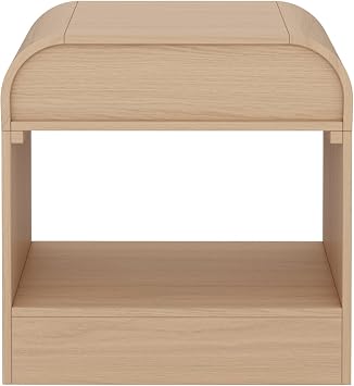 Nathan James Iris Mid-Century Modern Nightstand with Drawer, End Table with Storage for Bedroom or Living Room with Rounded Silhouette, Light Oak