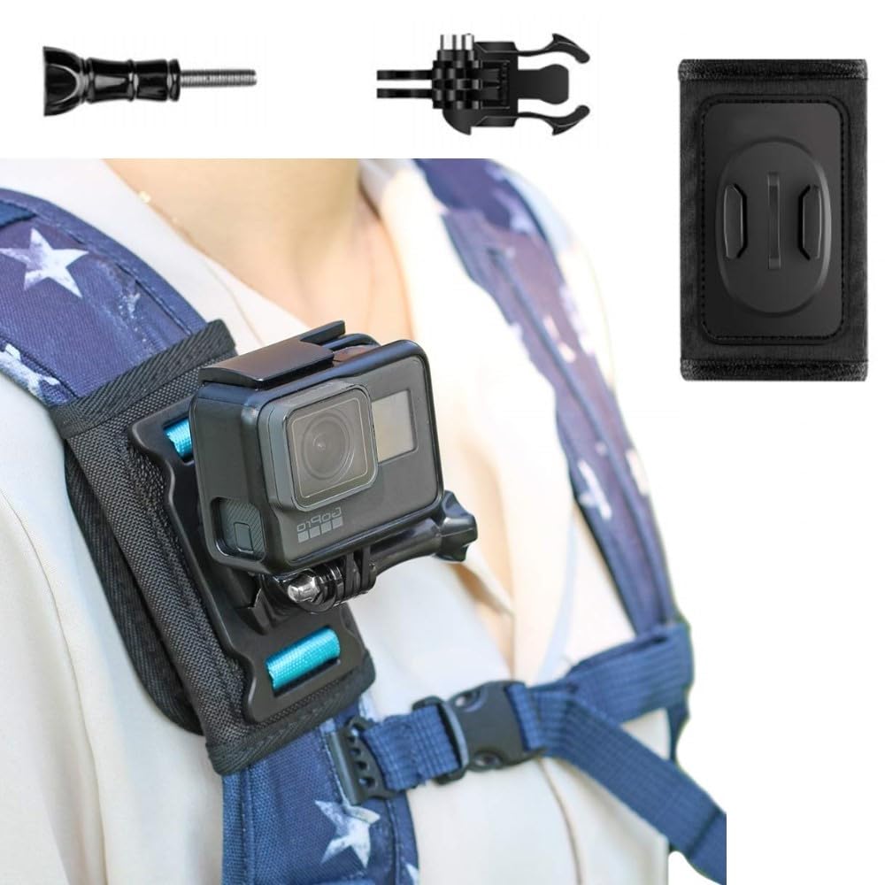 TECHONTO Universal Backpack Shoulder Strap Mount for Action Cameras - Adjustable Pad & 360° Rotating Base Compatible with Hero (11/10/9/8/7/6/5), DJI, Insta360, Polaroid & More-picture-11
