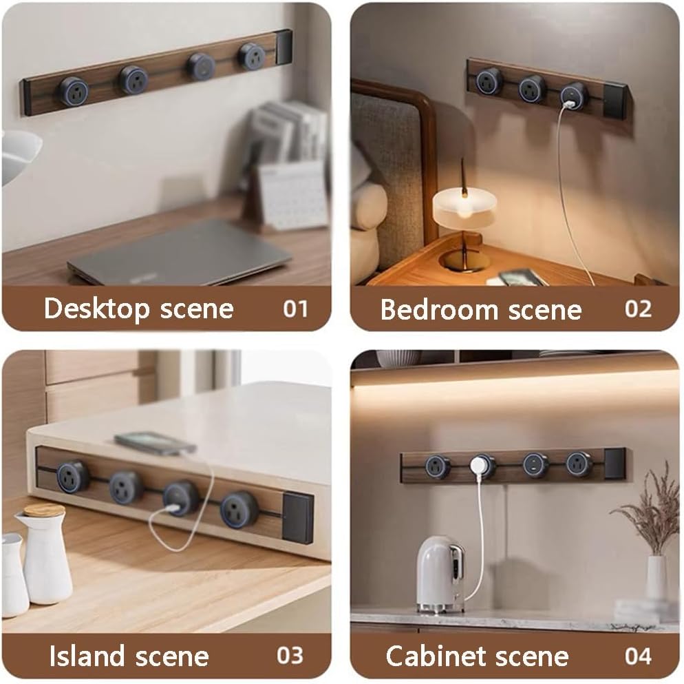Track Socket, 8000W Wall-Mounted Movable Slide Rail Strip, L 30/40/50/60/80/100cm Optional, with Power Socket Adapter, Punch-Free Easy Installation for Kitchen, Living Room, Study, Office,80cm