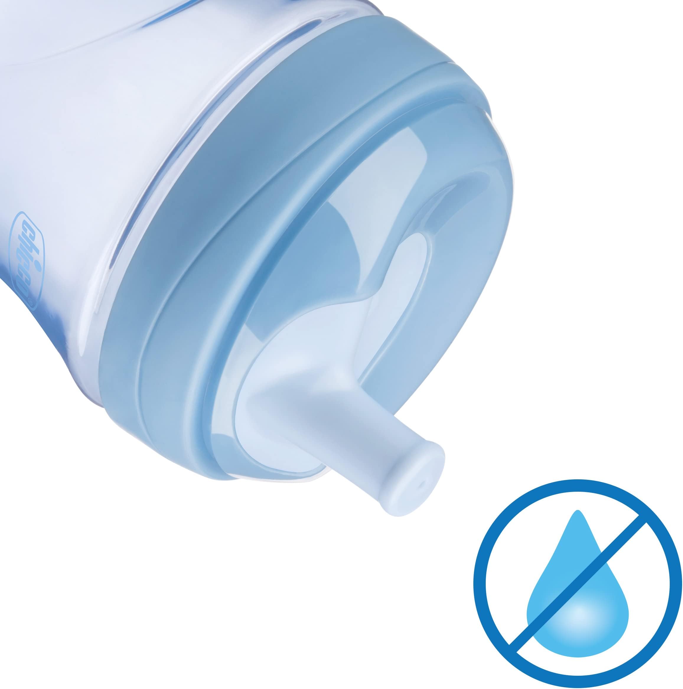 Chicco Sport Spout Trainer with Semi-Firm, Bite-Resistant Spout and Spill-Free Lid 9oz. | Top-Rack Dishwasher Safe | Easy to Hold with Ergonomic Indents | Pale Blue/Teal, 2pk| 9+ Months