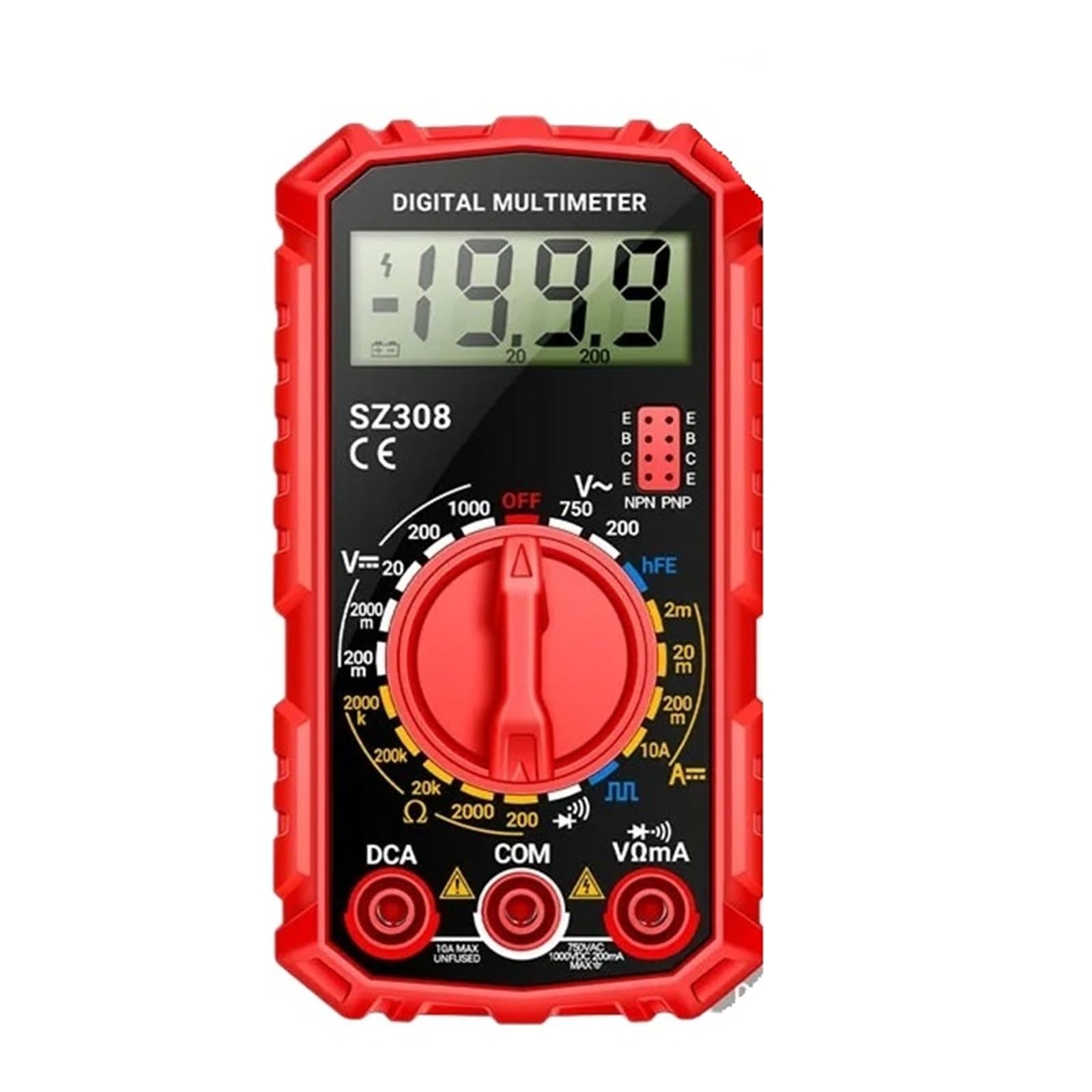Multimetr SZ308, miernik rezystancji napięcia, elektryk LCD, licznik prądu AC/DC, cyfrowy test falowy z podświetleniem (SZ308 czerwony)