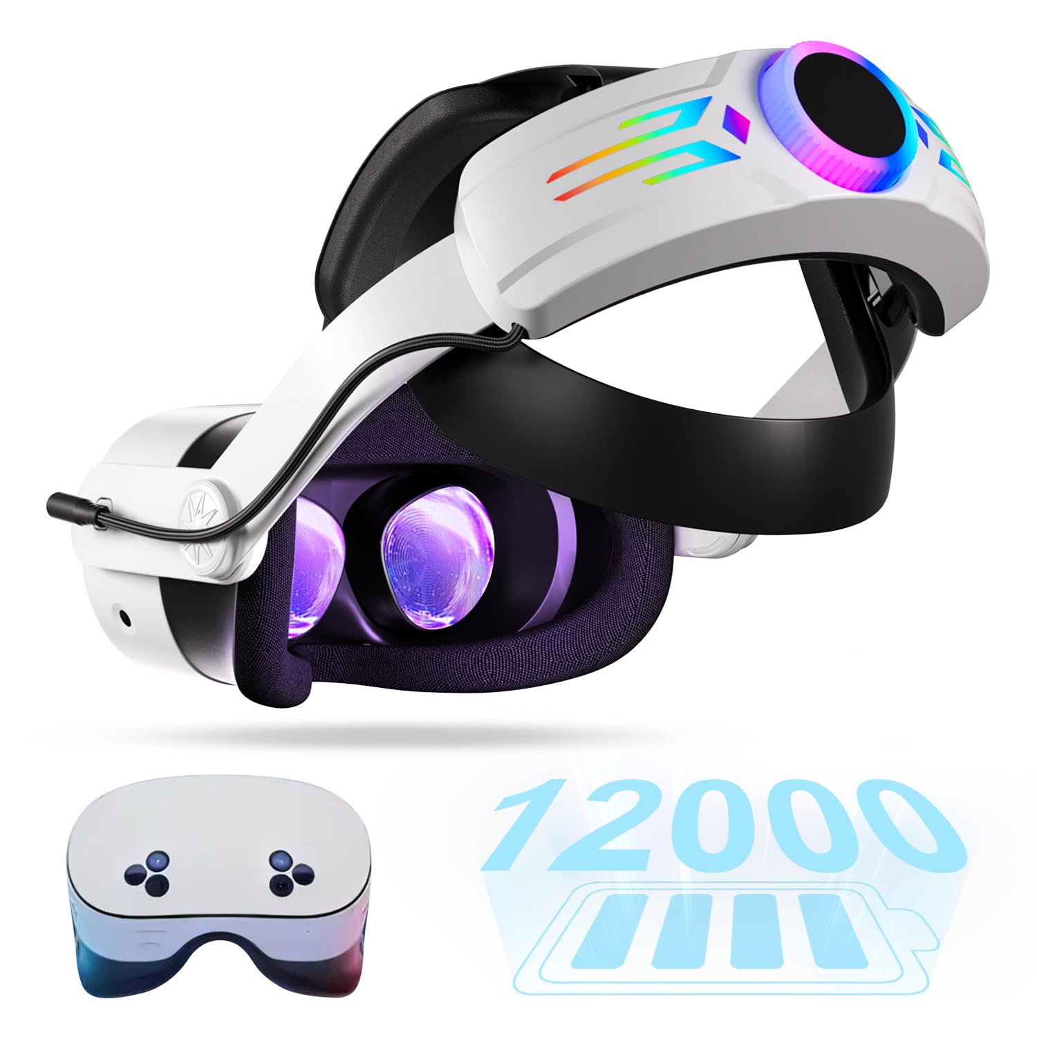Meta Quest 3/3S ile uyumlu VR kafa bandı, 12000 mAh dahili pil
