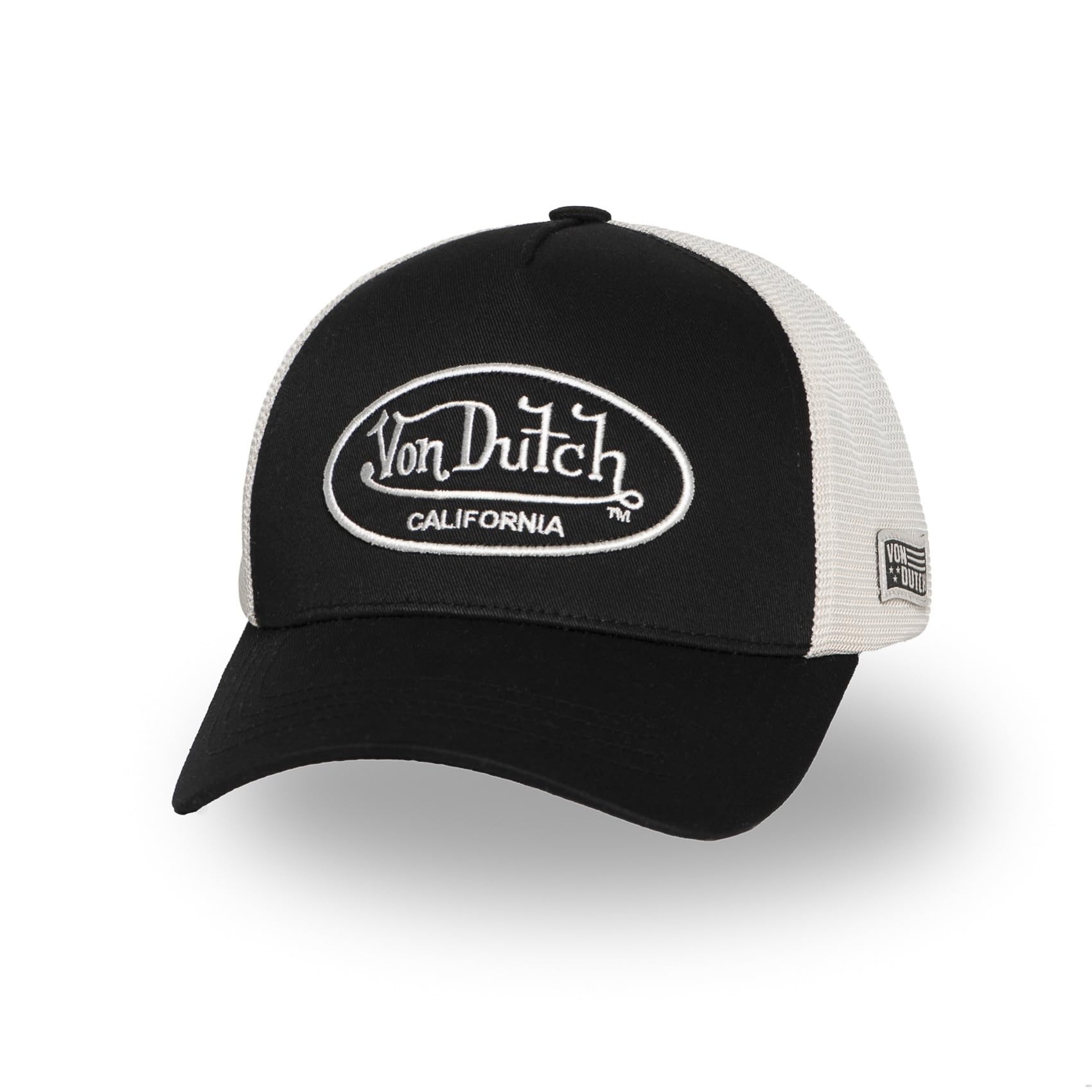 Von Dutch Men's & Women's Adjustable Cap, LOF Trucker Cap, Adjustable with Strapback, Black/White/Beige, One Size