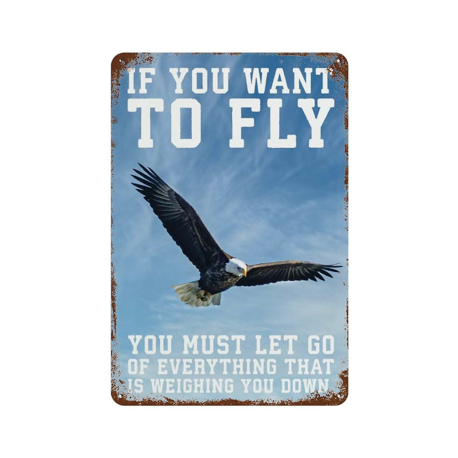 Eagle Success Motivation Rust Effect Tin Sign 11.8"x7.9", Industrial Home Decor for Garage, Pub Or Kitchen