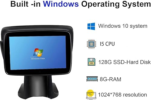 Vista 2 de (Enviar desde EE.UU.) Sistema POS, caja registradora para venta al por menor, incluye caja registradora de pantalla táctil, impresora térmica