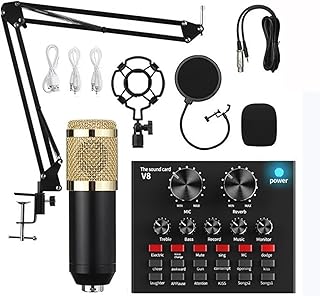 THEGIS Sound Card Kit Professional Condenser Microphone Kit With V8 Sound Card Set For Live Streaming Mic Home Karaoke Studio Studio Setup For Recording Music
