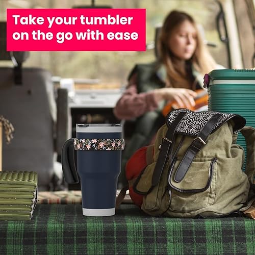 Miniatura 5 de For YETI Handle - Vaso de 30 onzas, compatible con mango YETI de 30 onzas, bonito diseño floral, negro, paquete de 1