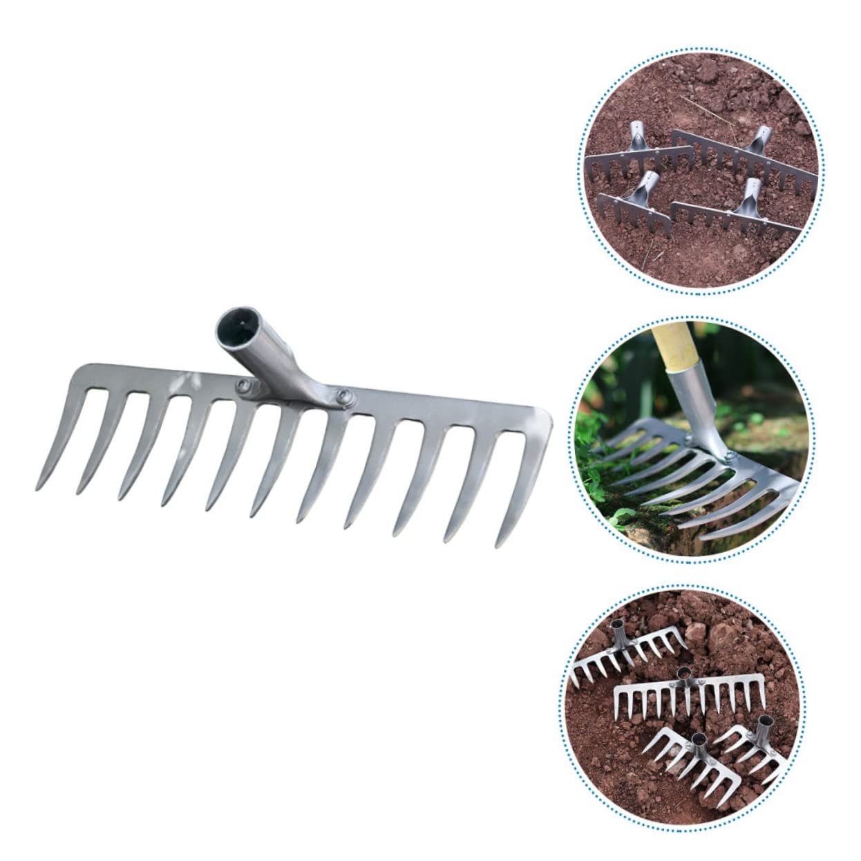 Rastrillo para desherbar Gardenia de 2,0,60" (152 cm) de Hierro Forjado con exclusivos 6 púas reforzadas de Doble Filo y Mango Largo de Madera Jardines y céspedes.