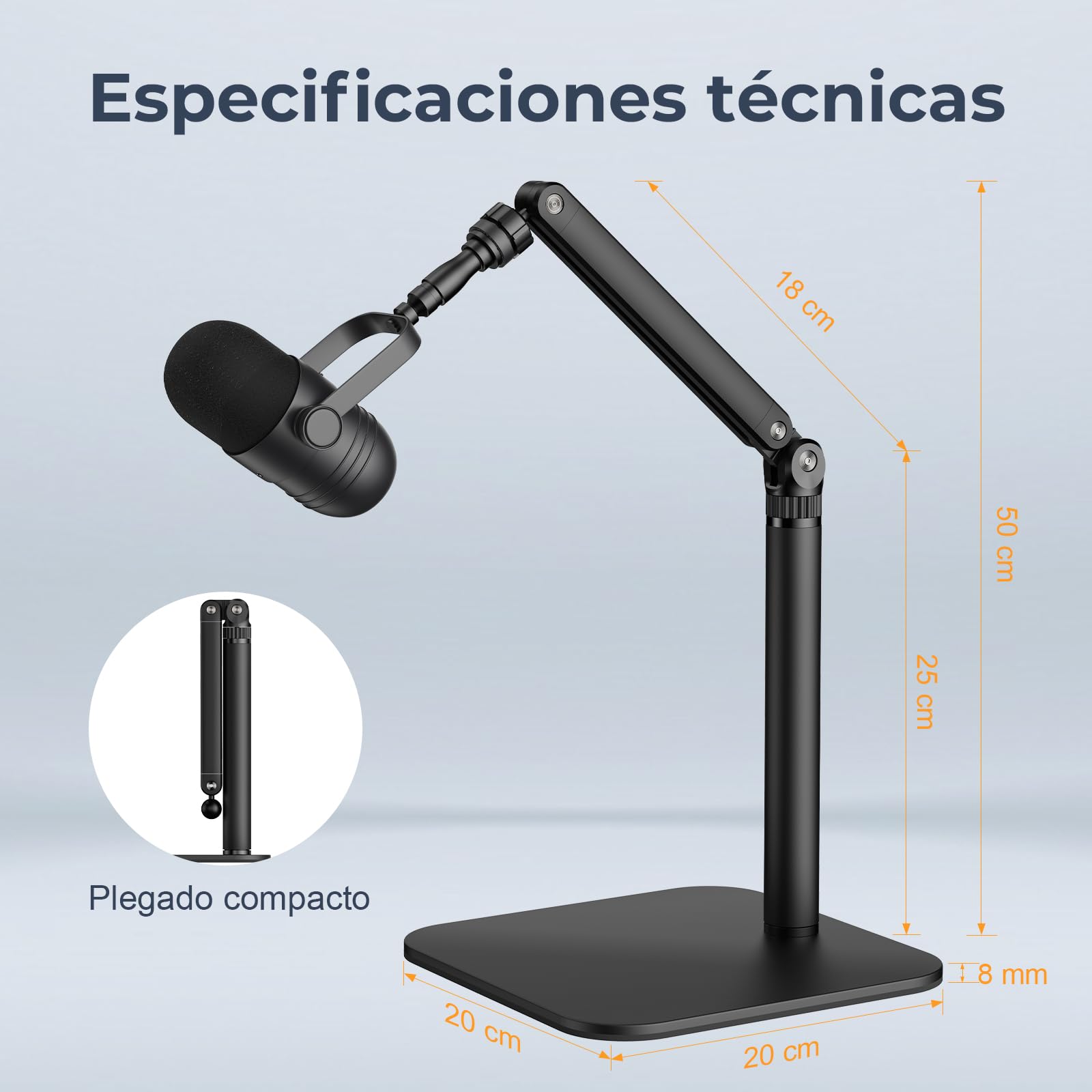 Soporte de Micrófono de Mesa, Brazo Ajustable con Adaptadores para 1/4"-3/8"-5/8", Compatible con Blue Yeti, Fifine, HyperX, Cámaras Web y DSLR, Ideal para Grabación, Podcast y Streaming