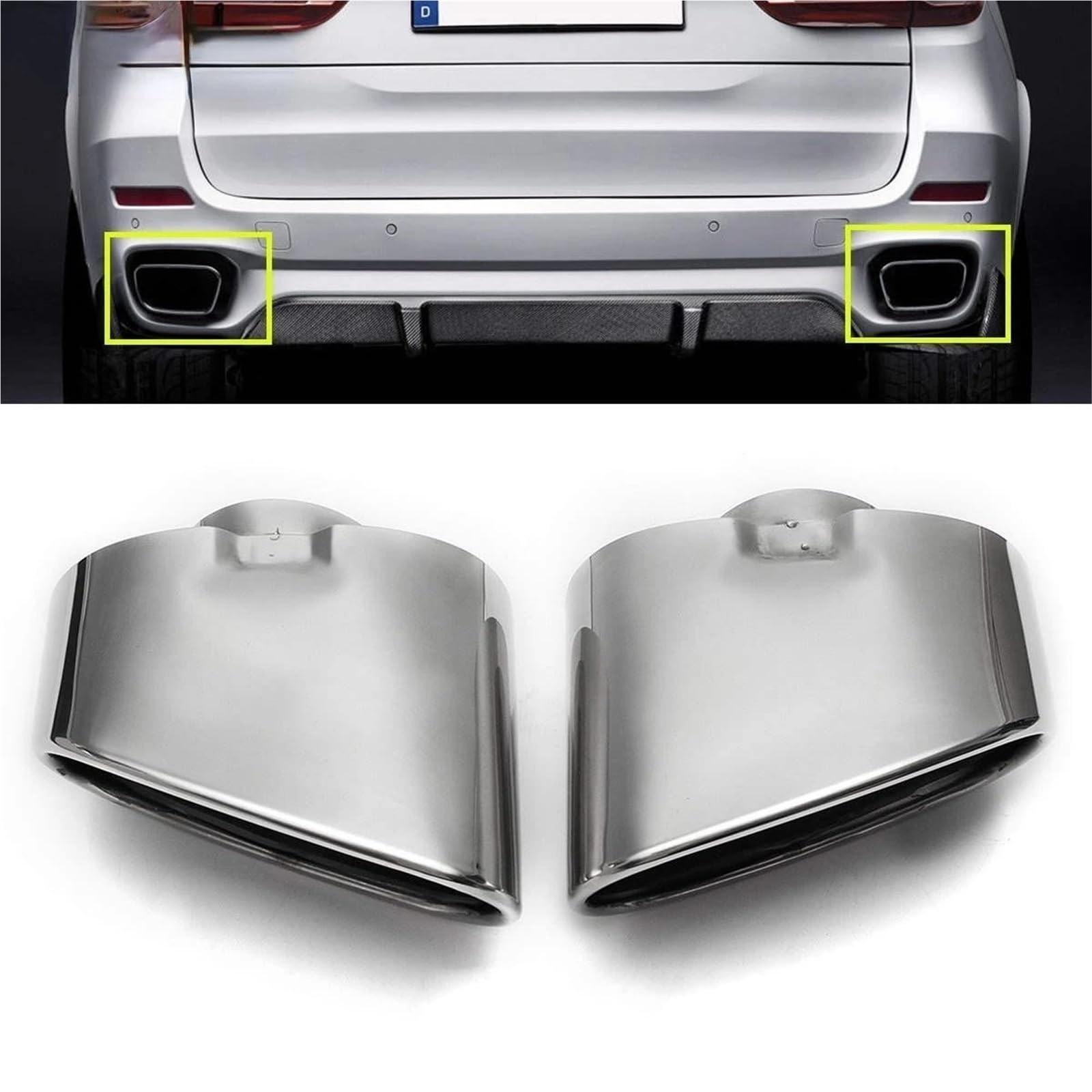 Tubo Scappamento Auto 2 Pezzi Per BMW Per X5 E70 2000 2001 2002 2003 2004 2005 2006 2007 2008 2009 2010 2011-2016 Terminale Scarico Doppio In Acciaio Inossidabile Cromato