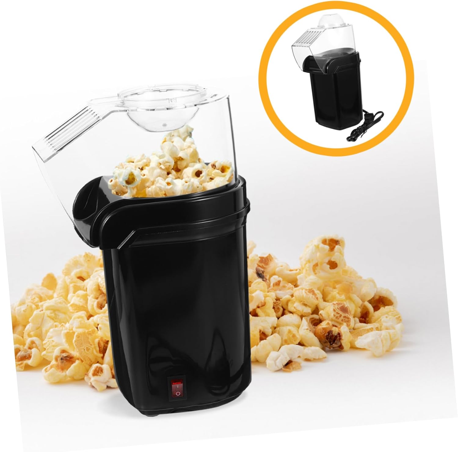 VICASKY Automatic Hot Air Popcorn Machine for Home Kitchen Mini Electric Butter Popcorn Maker with Measuring Scoop Oil Snack Popper Safe Auto Black