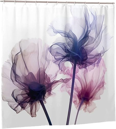 Miniatura 7 de YLATY2949 - Cortina de ducha de flores abstractas para baño, juego de cortinas de ducha bohemias florales moradas, tela transparente, moderna,