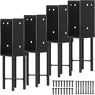 4x4'' Post Base (Inner Size: 3.5x3.5 Inch) Set of 4, Wet Concrete Fence Post Base, U-Shape Foundation Post Holder for Deck Railing, Pergola, Wood Fence Post Anchor Bracket Support