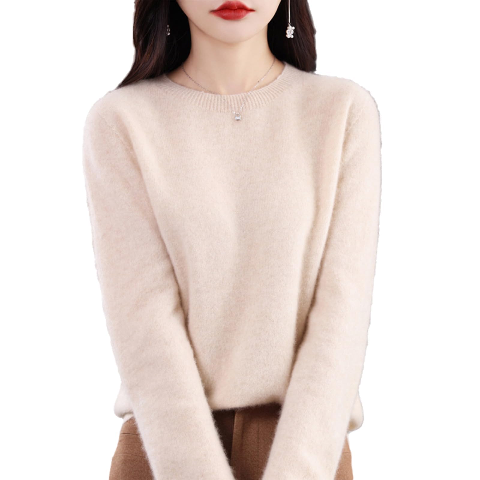 Suéteres de Cachemira para Mujer, jerséis de Cachemira, suéter de Lana Merino para Mujer, suéter de Punto Ligero (Beige,M)