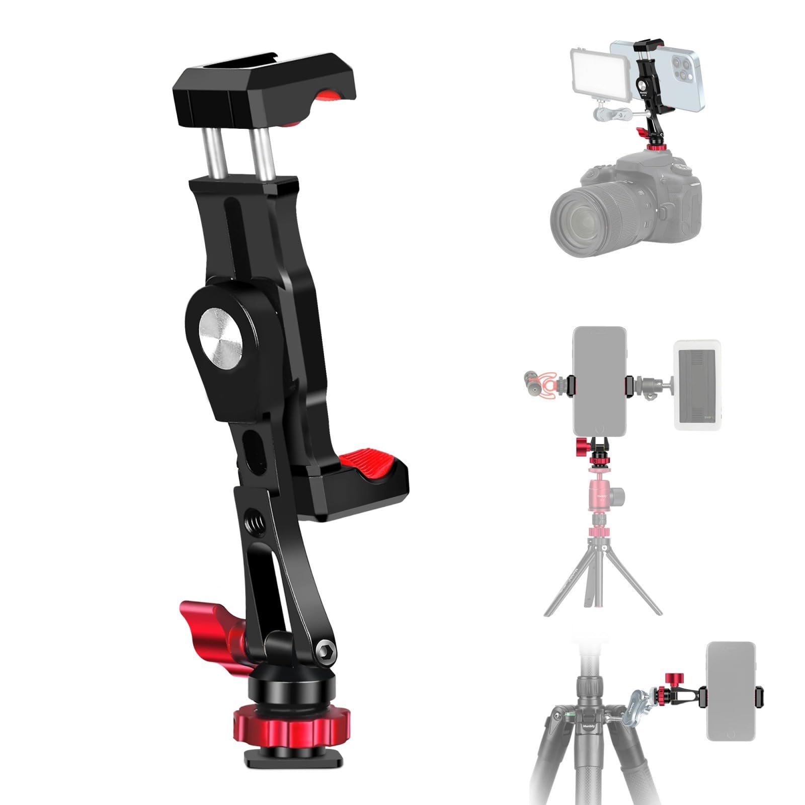 Soporte de trípode para teléfono, doble zapata de 1/4 pulgadas para teléfonos móviles, rotación de 360 grados para trípodes, soporte de cámara para teléfonos